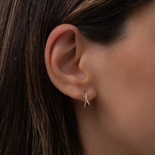 14K Gold and Diamond X Stud Earrings